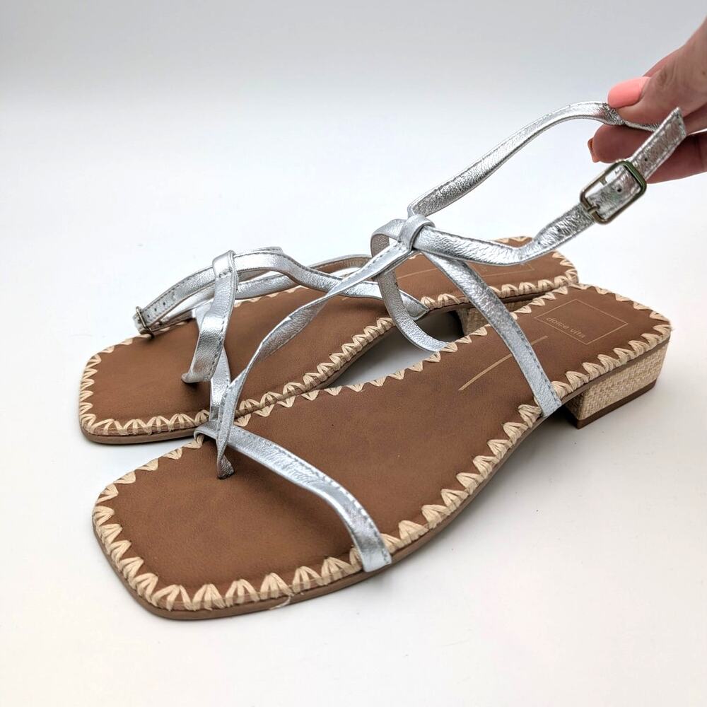 Dolce Vita Strappy Flat Sandals Ankle Strap Women's Elegant Silver Sz US8 EU38.5